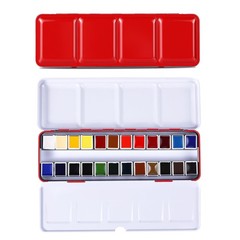 Watercolor Paint Set 24 Colors, Solid Watercolor Set Half Pan Travel Watercol…