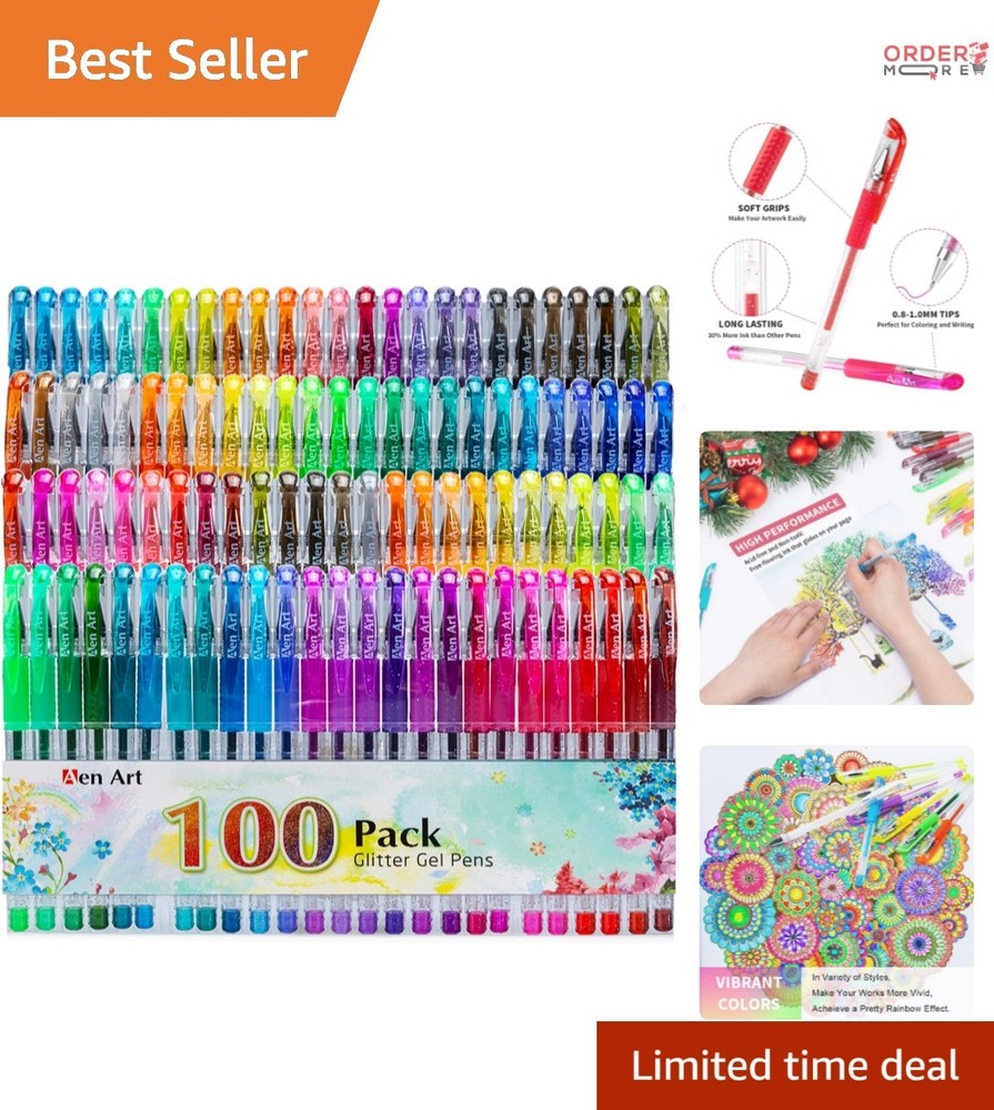 Glitter Gel Pens Set 100 Colors Neon Non-Toxic Fine Tip for Art Journaling Cr…