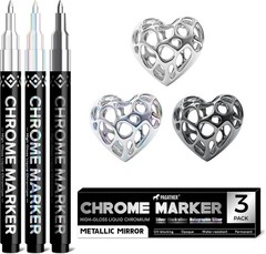 3Pcs Chrome Paint Markers Silver Permanent Mirror Liquid Chrome Pens for Plas