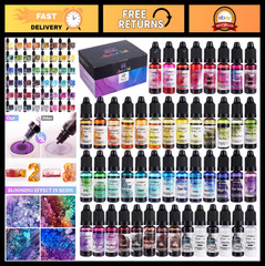 48pcs Vibrant Alcohol Ink Set for Epoxy Resin Art, Tumblers & Crafts – 0.35oz