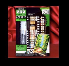 32pc Deluxe Complete Acrylic Painting Gift Set:Easel,canvas,paint,brushes & More
