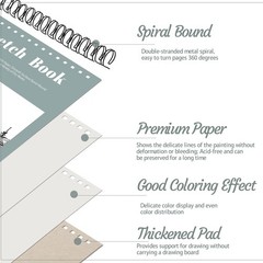 4 Pack Sketch Book, 9 x 12 Inch Sketchbook, 68lb/100gsm Top Spiral Bound Sket…
