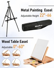 Nicpro 158PCS Deluxe Art Set with Easel, 3 Types of Paints, Brushes, Canvas