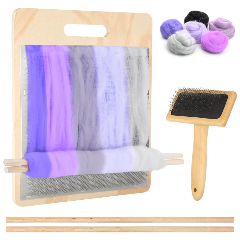 4 PCS Wool Blending Board Set Wooden Carding Brush 2 Sticks Felted Carder