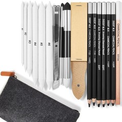 18 PCS Charcoal Drawing Set Sketch Kit Black Pencils Blending Stumps Case