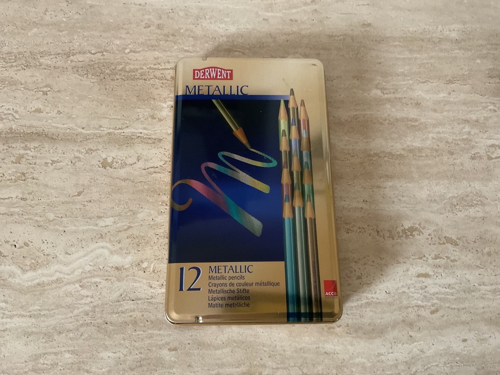 Derwent Metallic Colored Pencils Tin Set of 12 Artists Professional Coloring