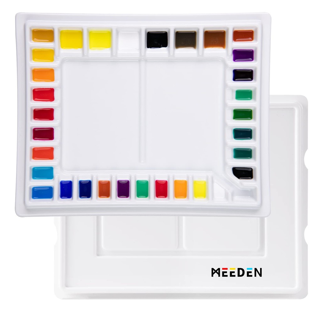 Ceramic Watercolor Palette 33 Well 13.5 x 10.8 Inch White PLT-4017 MEEDEN Large