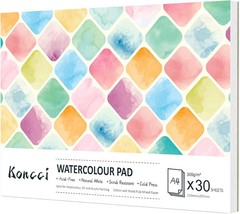 A4 Watercolour Paper Pad 30 Sheets 300GSM Cotton Blend Cold Press, Natural White