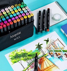 80 Colors Alcohol Markers Pens Artist Drawing Art for Kids Dual Tip Adult Col…
