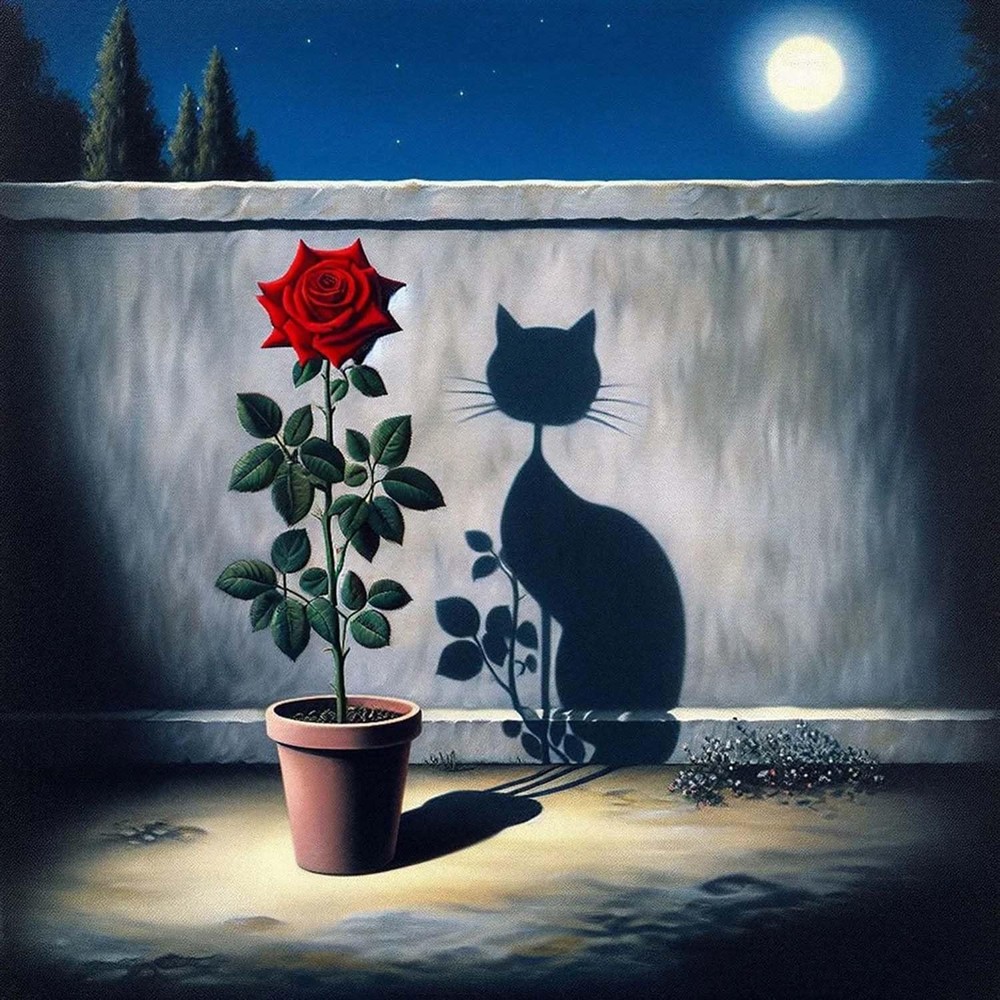 Rose Diamond Painting Kits for Adults, Shadow Cat 5D DIY Diamond Art Kits for Be