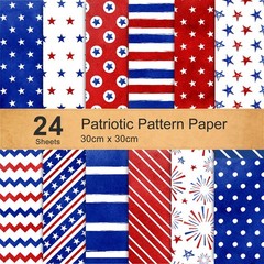24 Sheet Patriotic Pattern Paper Watercolor Star Firework Scrapbook Specialty Pa