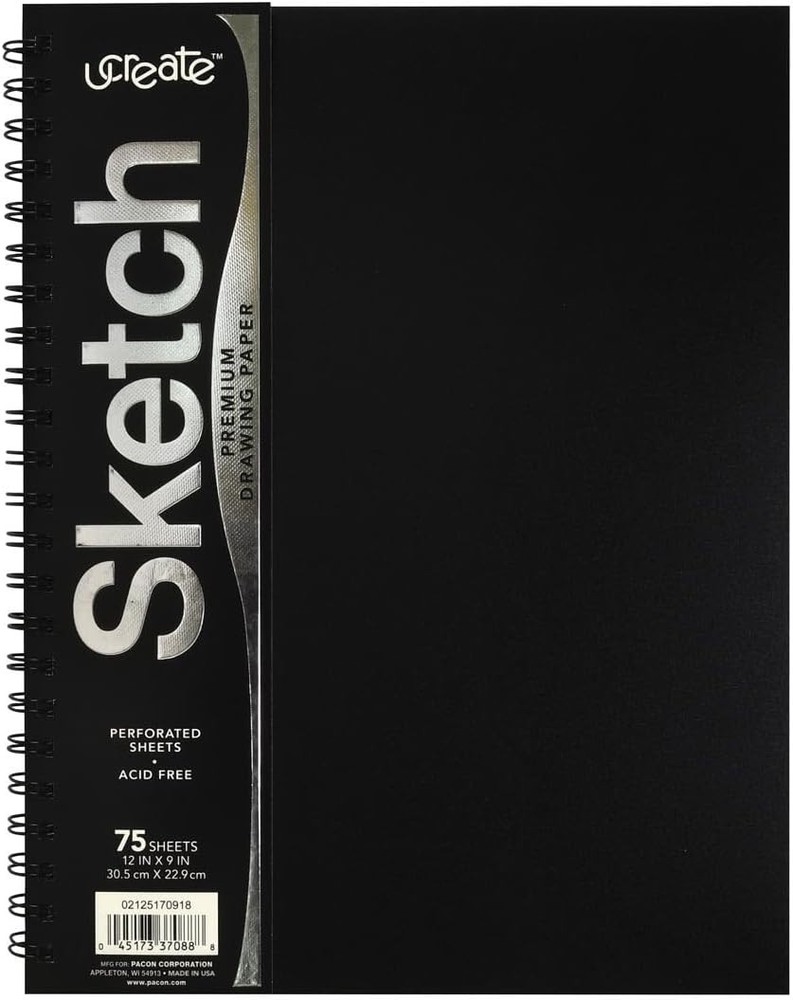 UCreate Poly Cover Sketch Book, Heavyweight, 9″ x 12″, Black, 12″ x 9″, Black