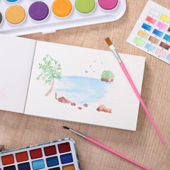 30 Sheets Watercolor Paper Pad with 2 Pcs Watercolor Brush, 140 lb/300 GSM