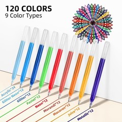 120 Color Pens for Adult Coloring Books,1.0mm Bullet Tip Acrylic Pens,Glitter…