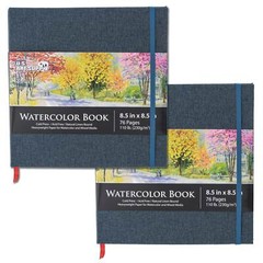 8.5″ x 8.5″ Art Watercolor Book, 2 Pack, 76 Sheets, 110lb, Linen-Bound Hardcover