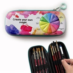 Paint Brush Organizer Case Travel Zipper Storage Pouch 16 Elastic Slots Tote
