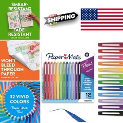 Quick Dry Non Toxic Felt Tip Pens 0.7mm Medium Point 12 Count Assorted Colors