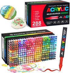 288 Colors Soft Brush Tip Acrylic Paint Markers Set, Pens for Rock, Wood, Fabric