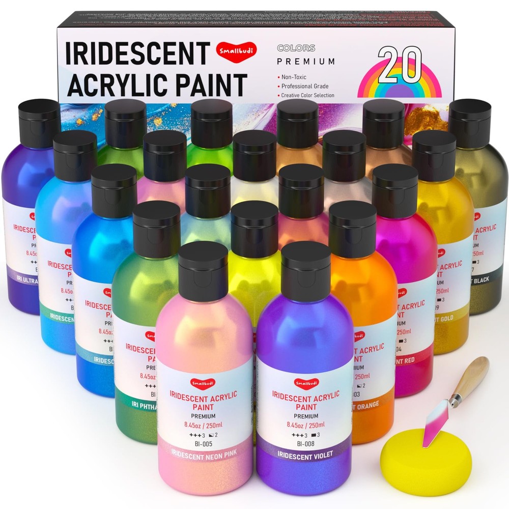 20 Colors Iridescent Acrylic Paint 8.45oz/250ml Large Bulk Metallic Acrylic P…