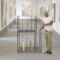 2 Tier Art Canvas Storage Rack with 4 Wheels Display Stand for Painting Board