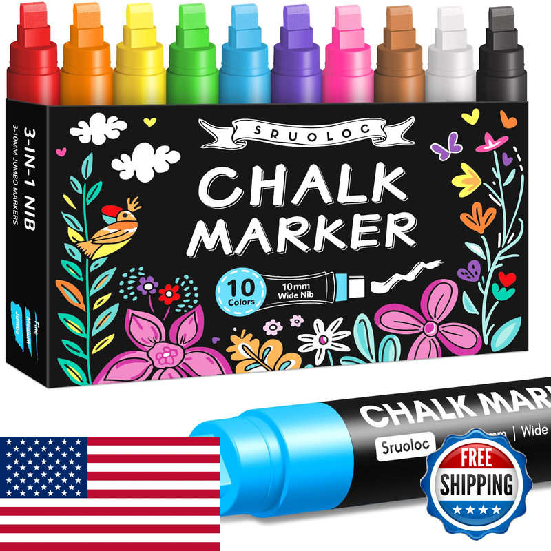 Sruoloc Window Chalk Markers For Glass Washable 10 Colors Jumbo Liquid Chalk
