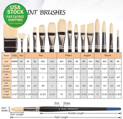 Oil Paint Brush Set 15PCS Natural Hog Bristle Long Handle