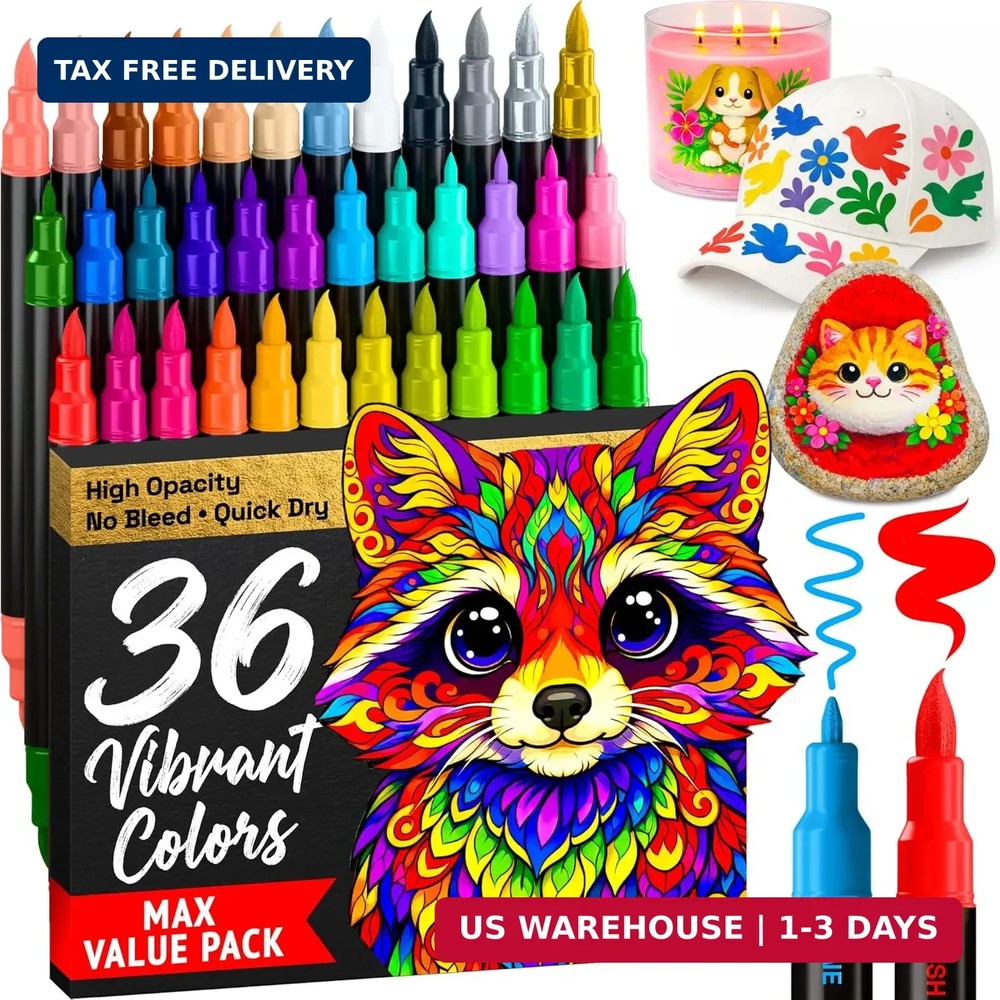 ARTISTRO 36 Acrylic Paint Markers – Paint Pens for Drawing – For Fabric, Rock, G