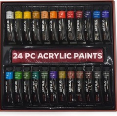 24 Pack Acrylic Paint Set Bold Color Tubes Non Toxic High Pigment Multi Surface