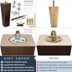 Airy Abode Premium Walnut Square Furniture Legs (Full Install 5 Inches Brown
