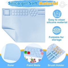 Art Painting Kit 20×16 Silicone Mat 12 Colors Acrylic Paint 10 Brushes Blue