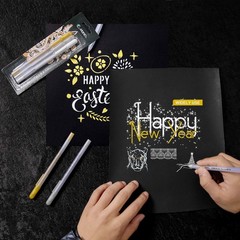 3 Colors Pen Set – White, Gold and Silver Ink Pens for Black Drawing, Sketchi…