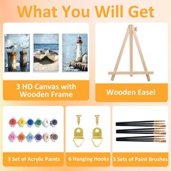 3 Pack Beach Paint by Numbers Kit Ocean Scene DIY Canvas Painting Art 8×12