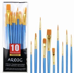 Acrylic Paint Brush Set 10pcs Nylon Hair Watercolor Oil Painting Artist Brushes
