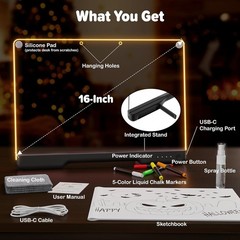 Eco-Friendly 16-Inch LED Art Board with 7 Light Effects & Drawing Supplies