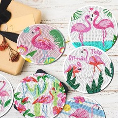 JeCuiK 8 Pcs Flamingo Diamond Painting 3.94 inches in diameter, Pink