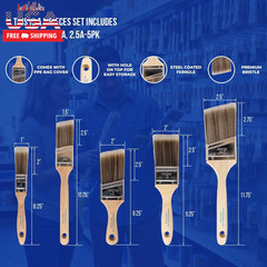 Paint Brushes, 5-Piece Paint Brush Set, Flat & Angle Brushes for Walls, Trim, Ca