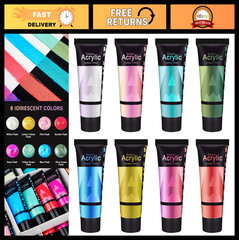 Iridescent Acrylic Paint Set – 8 Colors, Pearlescent Glitter for Canvas, Wood, F
