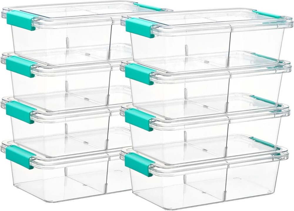 8 Pack 1.5Qt Clear Pencil Box with Removable Divider, Plastic Pencil Case Cra…