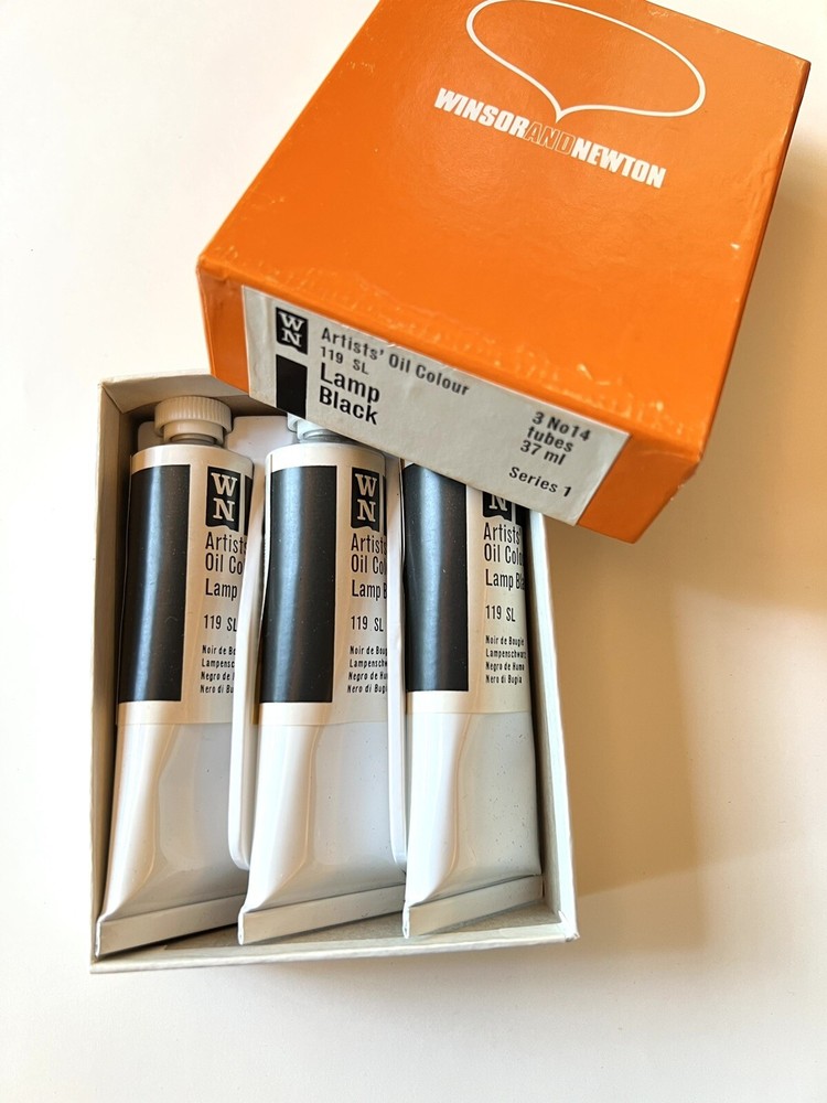 Winsor & Newton Lamp Black Oil Paint. Box 3 Tubes. 37ml. Rare. Vintage