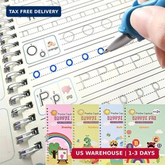 4 Pc Magic Grooved Practice Copybook,Reusable Letter Tracing Books,Handwriting P