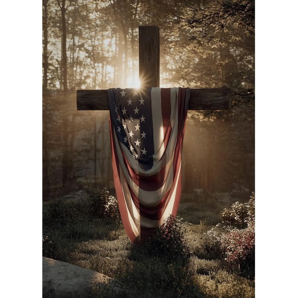 4th of July Diamond Art Kits for Adults, American Flag on Wooden Cross Diamond