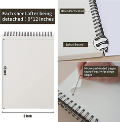 Fuxi 9″ X 12″ Sketch Book, Top Spiral Bound Sketch Pad, 1 Pack 100 Sheets 68Lb/1