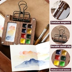 Mini Watercolor Paint Set Travel Portable Palette Pocket Artists Wooden 8 Grids