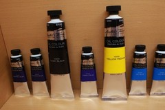 Oil Paint Lot of 8 NEW Master’s Touch (2) 6.8 oz Black & Yellow (6) 1.7 oz Blues