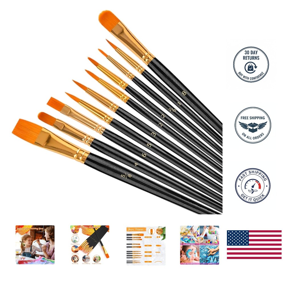 Create With Confidence: 10-Pack Round Pointed Tip Paintbrush Set for All Arts
