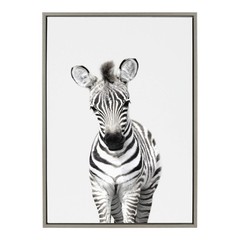 Kate and Laurel Sylvie Baby Zebra Animal Print Portrait Framed Canvas Wall Ar…