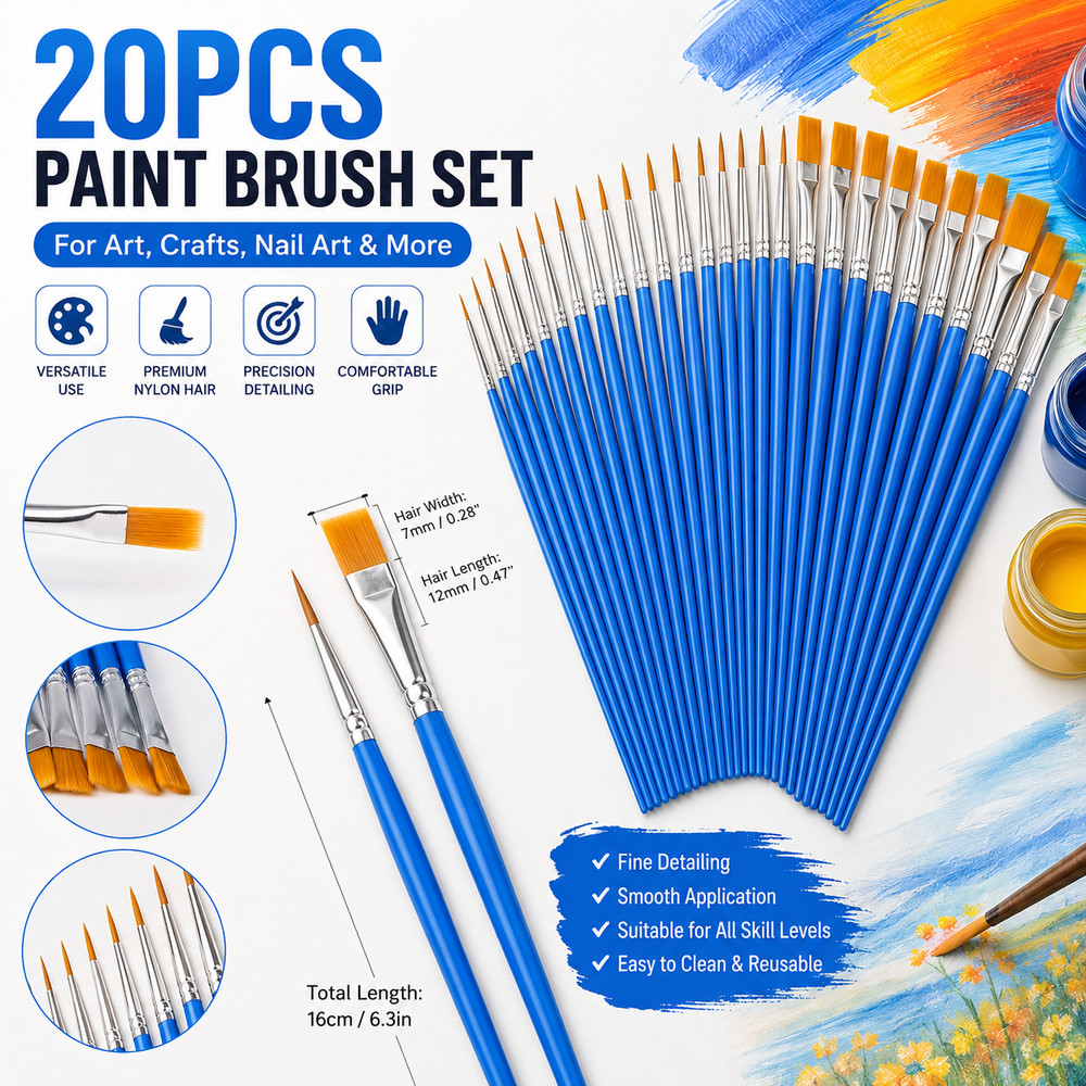 20PCS Fine Detail Paint Brushes Set Nail Art Craft Acrylic Watercolor Art DIY