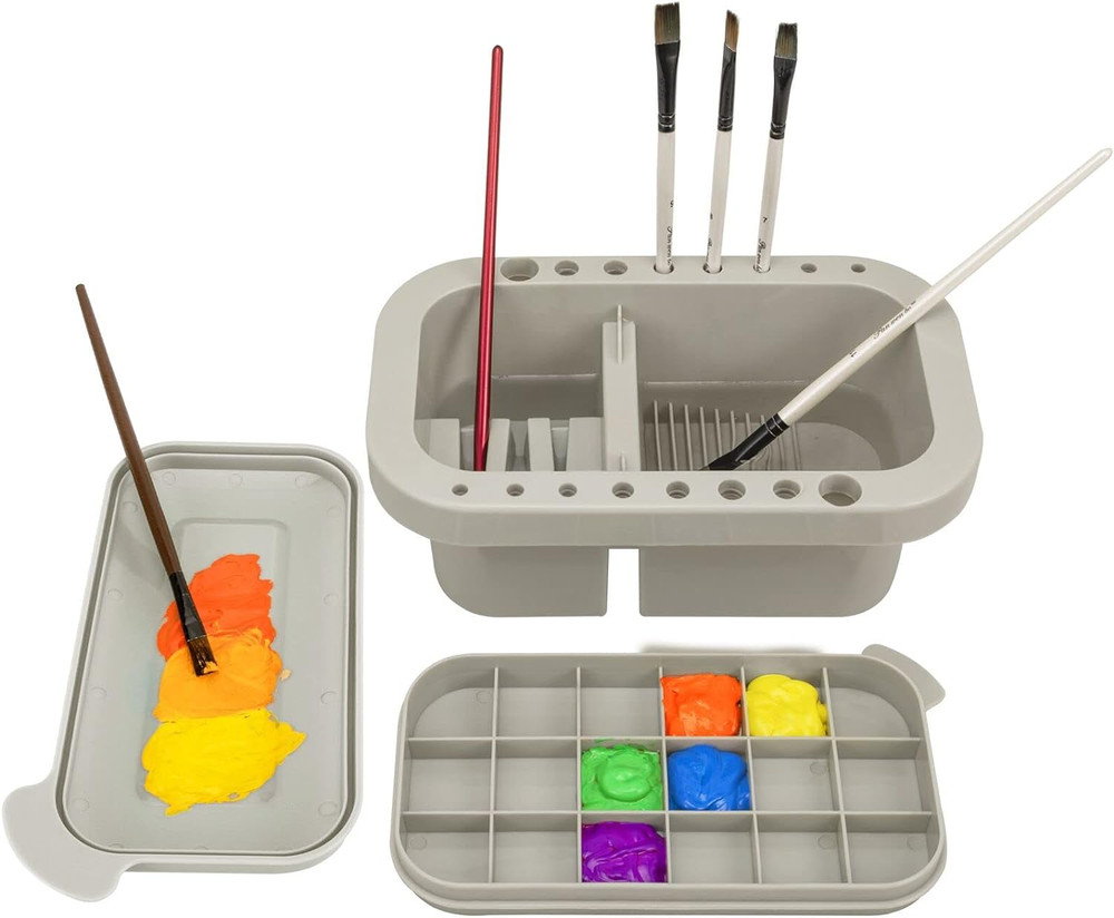 Paint Brush Cleaner Holder Organizer Palette Cup Acrylic Watercolor Basin Grey