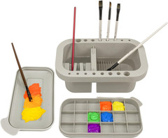Paint Brush Cleaner Holder Organizer Palette Cup Acrylic Watercolor Basin Grey