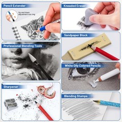Daerthotk 53 PCS Drawing Kit Sketching Pencil Set, Sketch Pencils Art Black